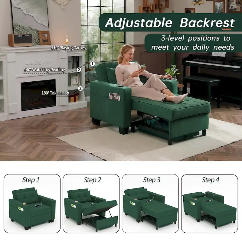 Futon-Sesselbett, umwandelbarer Sessel, 3-in-1, ausziehbarer Schlafzimmersessel für das Wohnzimmer