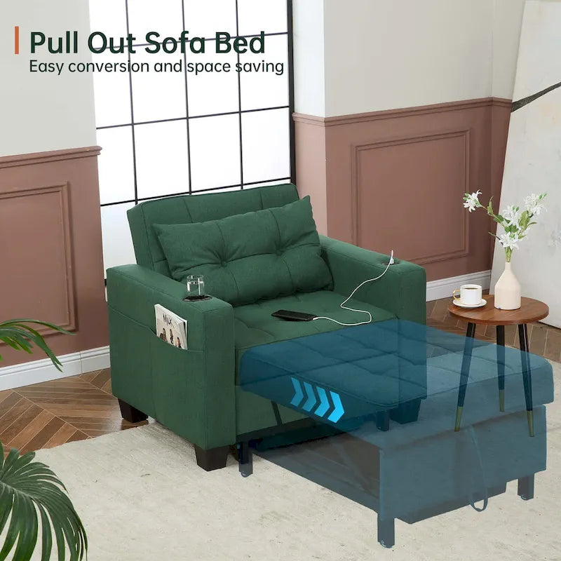 Futon-Sesselbett, umwandelbarer Sessel, 3-in-1, ausziehbarer Schlafzimmersessel für das Wohnzimmer