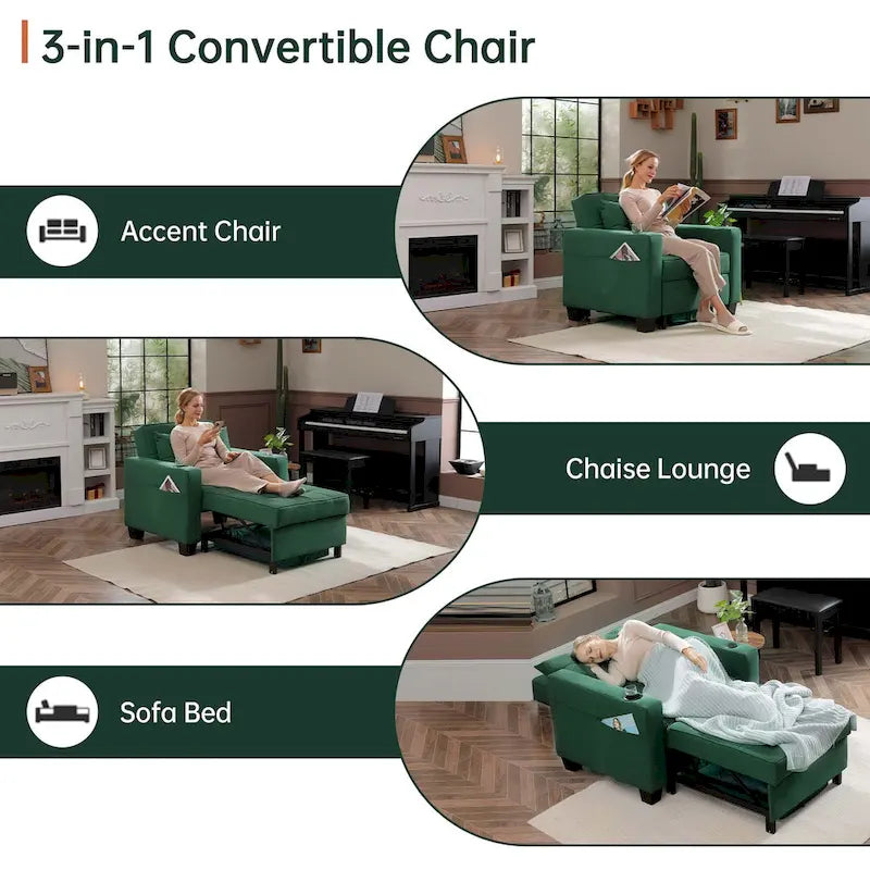 Futon-Sesselbett, umwandelbarer Sessel, 3-in-1, ausziehbarer Schlafzimmersessel für das Wohnzimmer