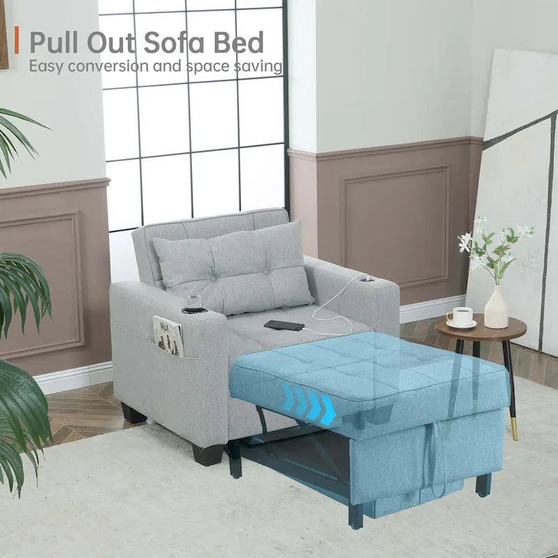 Futon-Sesselbett, umwandelbarer Sessel, 3-in-1, ausziehbarer Schlafzimmersessel für das Wohnzimmer