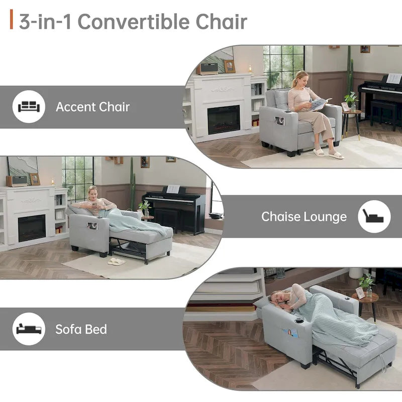 Futon-Sesselbett, umwandelbarer Sessel, 3-in-1, ausziehbarer Schlafzimmersessel für das Wohnzimmer