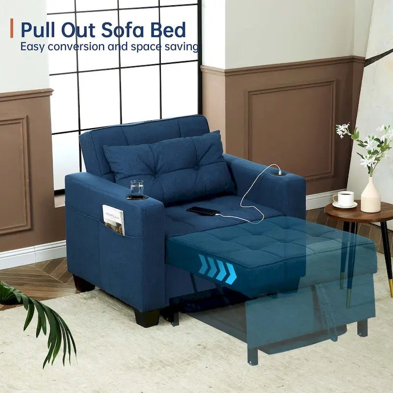 Futon-Sesselbett, umwandelbarer Sessel, 3-in-1, ausziehbarer Schlafzimmersessel für das Wohnzimmer