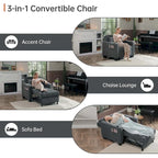 Futon-Sesselbett, umwandelbarer Sessel, 3-in-1, ausziehbarer Schlafzimmersessel für das Wohnzimmer