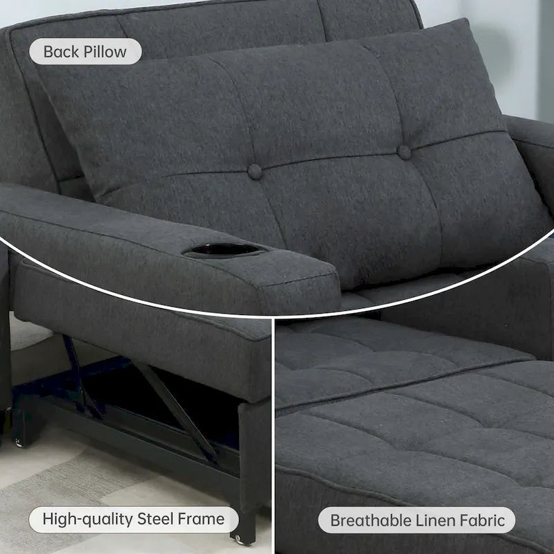 Futon-Sesselbett, umwandelbarer Sessel, 3-in-1, ausziehbarer Schlafzimmersessel für das Wohnzimmer