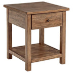 Ayne Side End Table, 1 Shelf, 1 Drawer, Brown Wood, Square 20 Inch