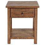 Beistelltisch mit 1 Ablage und 1 Schublade, braunes Holz, quadratisch 50 cm