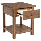 Beistelltisch mit 1 Ablage und 1 Schublade, braunes Holz, quadratisch 50 cm
