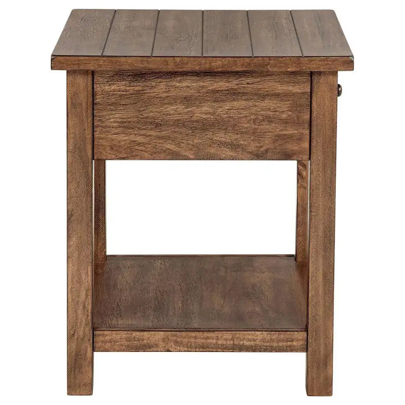 Beistelltisch mit 1 Ablage und 1 Schublade, braunes Holz, quadratisch 50 cm