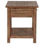 Beistelltisch mit 1 Ablage und 1 Schublade, braunes Holz, quadratisch 50 cm