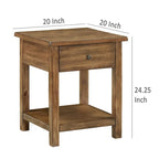 Beistelltisch mit 1 Ablage und 1 Schublade, braunes Holz, quadratisch 50 cm