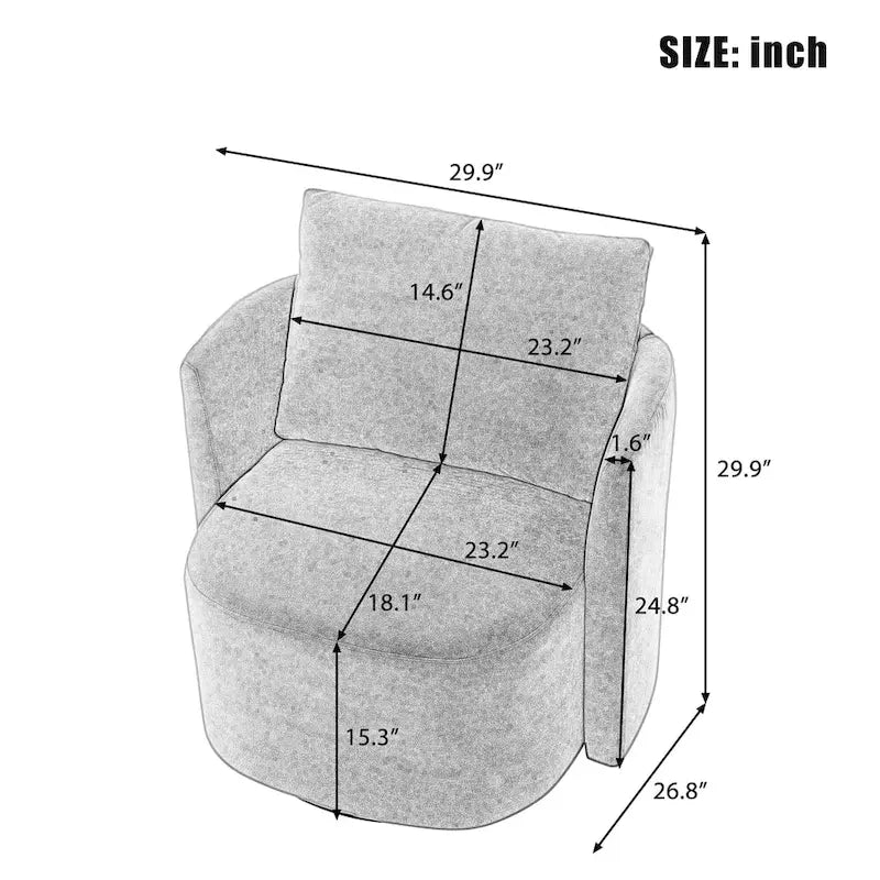 360°-Drehsessel, 29,9" Akzent-Fauteuil mit Armlehnen, gepolsterter drehbarer Sofasessel mit geschwungenem Design