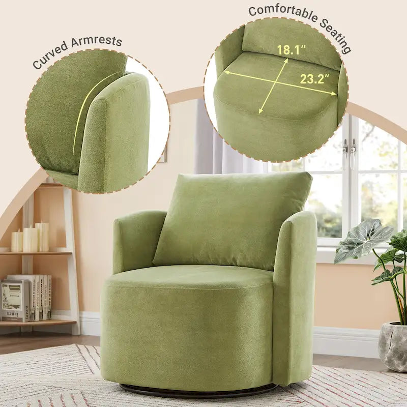 360°-Drehsessel, 29,9" Akzent-Fauteuil mit Armlehnen, gepolsterter drehbarer Sofasessel mit geschwungenem Design