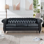 Faux Leather Rolled Arm Chesterfield Three Seater Sofa