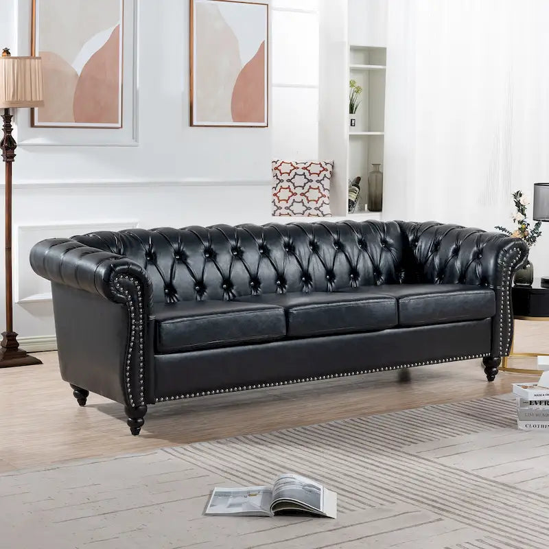 Kunstleder Chesterfield Dreisitzer-Sofa mit gerollten Armlehnen