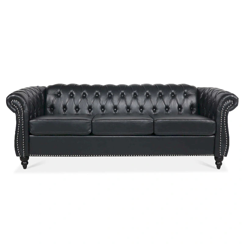 Kunstleder Chesterfield Dreisitzer-Sofa mit gerollten Armlehnen