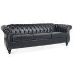 Kunstleder Chesterfield Dreisitzer-Sofa mit gerollten Armlehnen