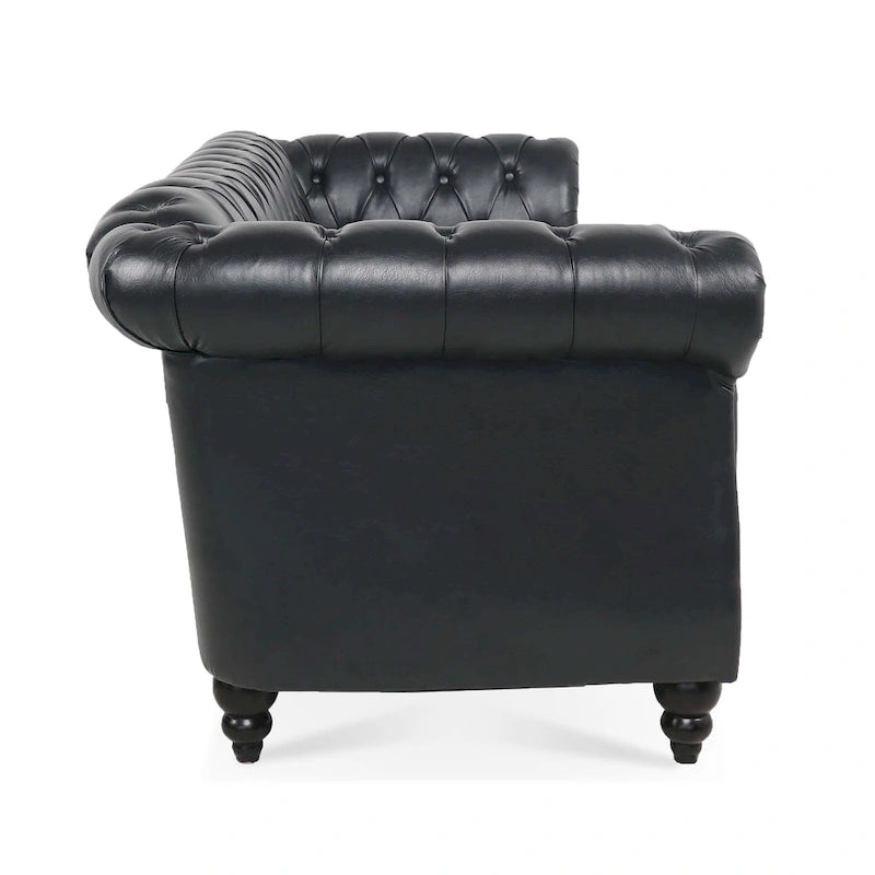 Kunstleder Chesterfield Dreisitzer-Sofa mit gerollten Armlehnen
