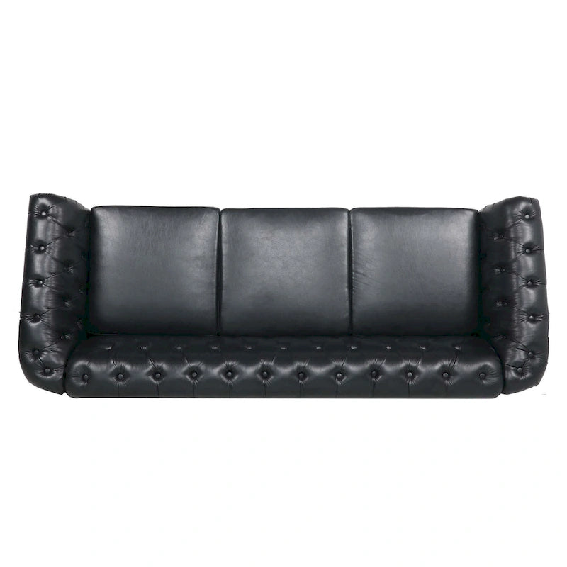 Kunstleder Chesterfield Dreisitzer-Sofa mit gerollten Armlehnen