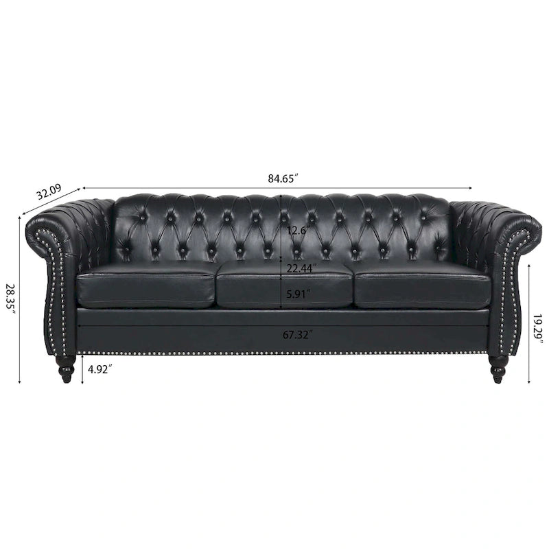 Kunstleder Chesterfield Dreisitzer-Sofa mit gerollten Armlehnen