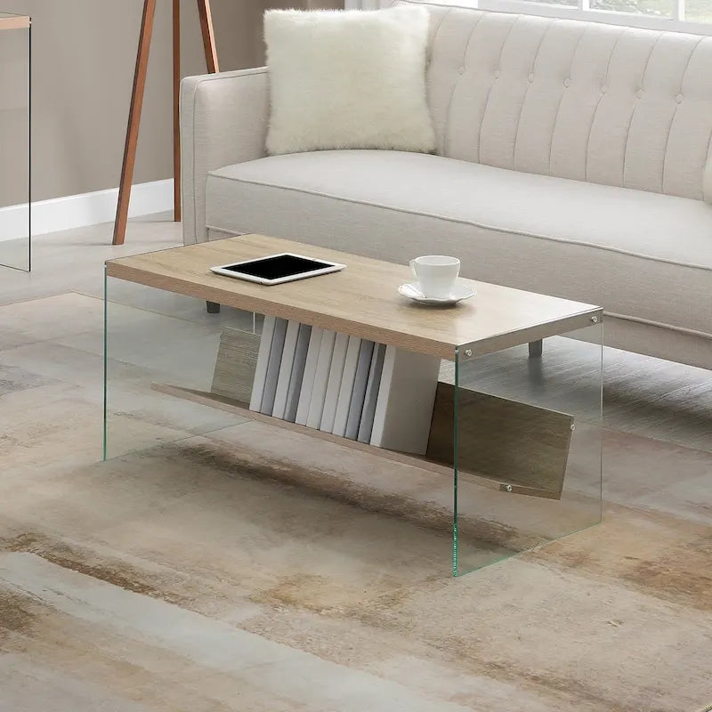 Couchtisch aus Glas mit Ablage