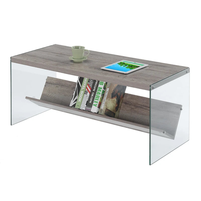 Couchtisch aus Glas mit Ablage