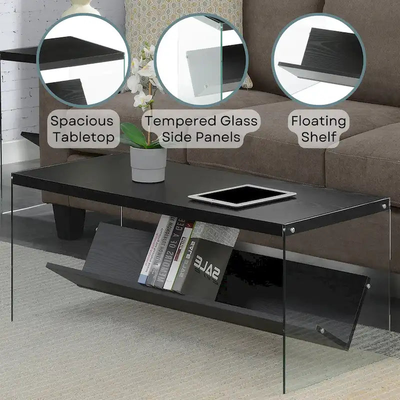 Couchtisch aus Glas mit Ablage