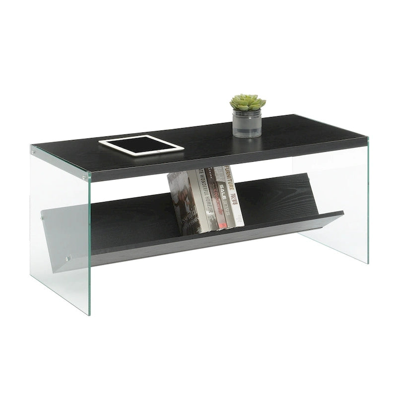 Couchtisch aus Glas mit Ablage