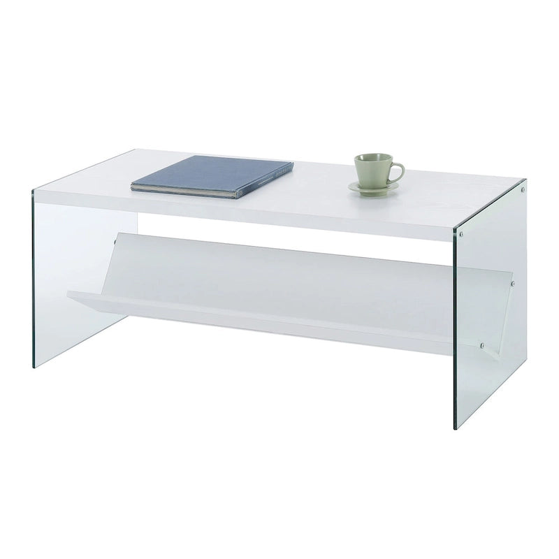 Couchtisch aus Glas mit Ablage