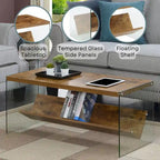 Couchtisch aus Glas mit Ablage