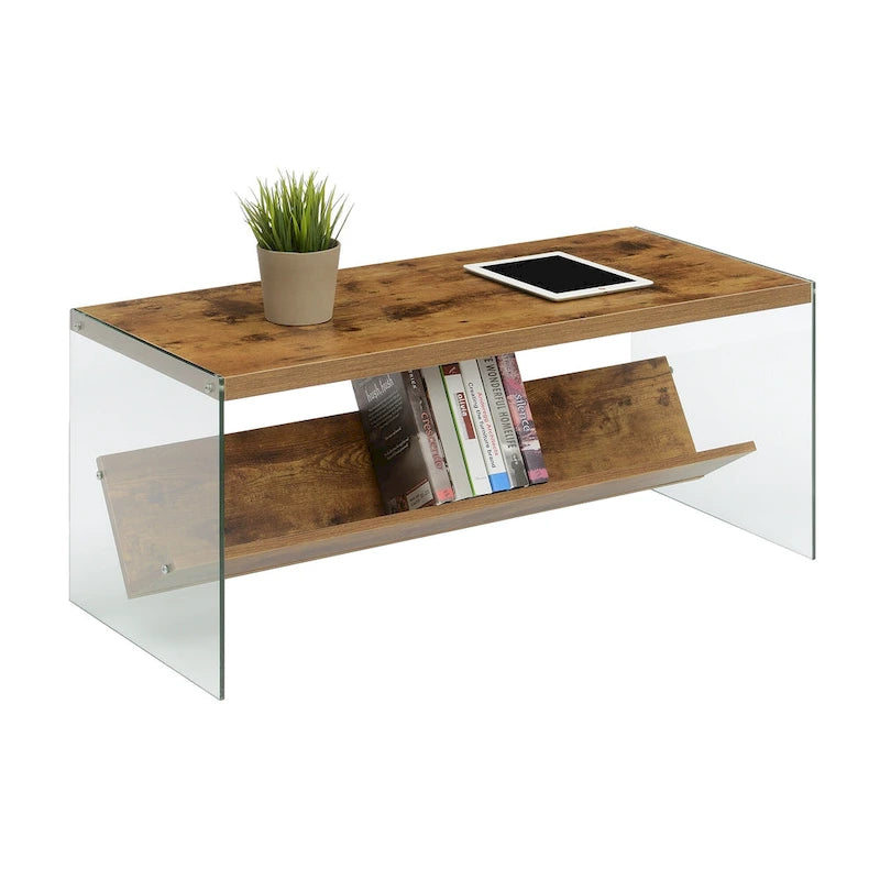 Couchtisch aus Glas mit Ablage