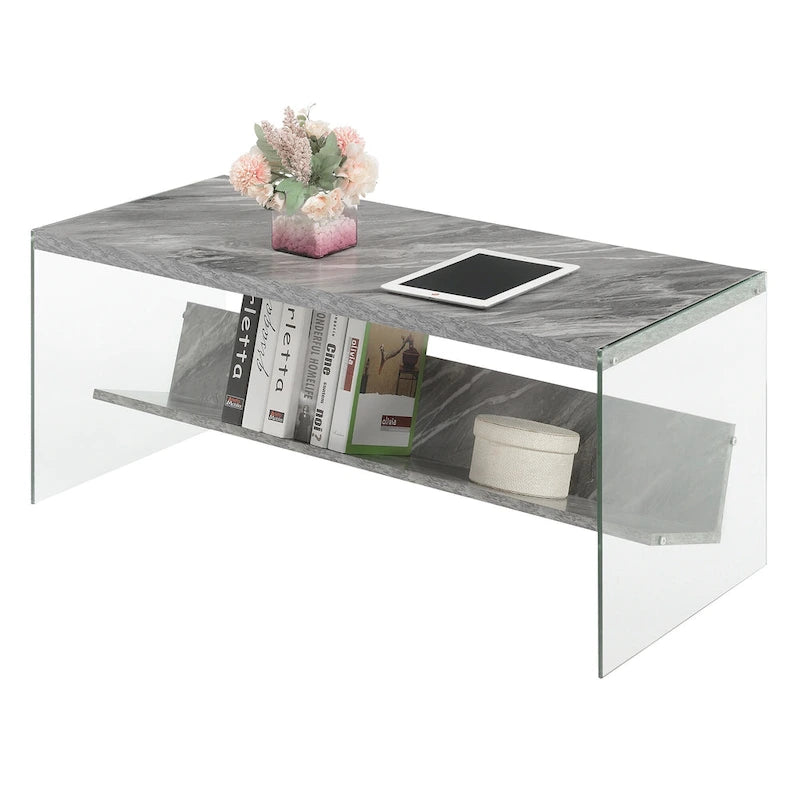 Couchtisch aus Glas mit Ablage