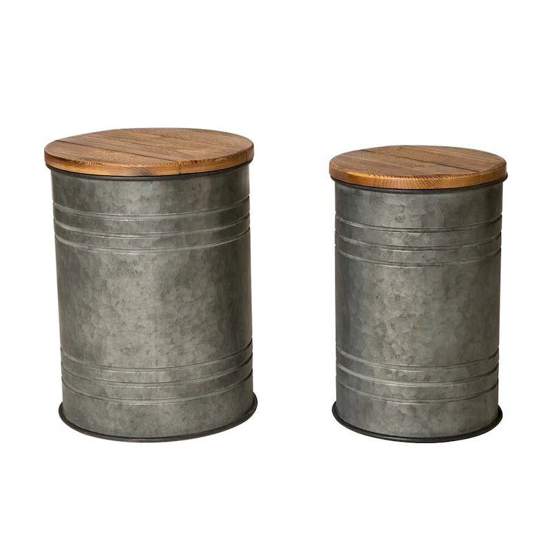 2er-Set 48 cm hoher Beistelltisch-Aufbewahrungshocker im Landhausstil