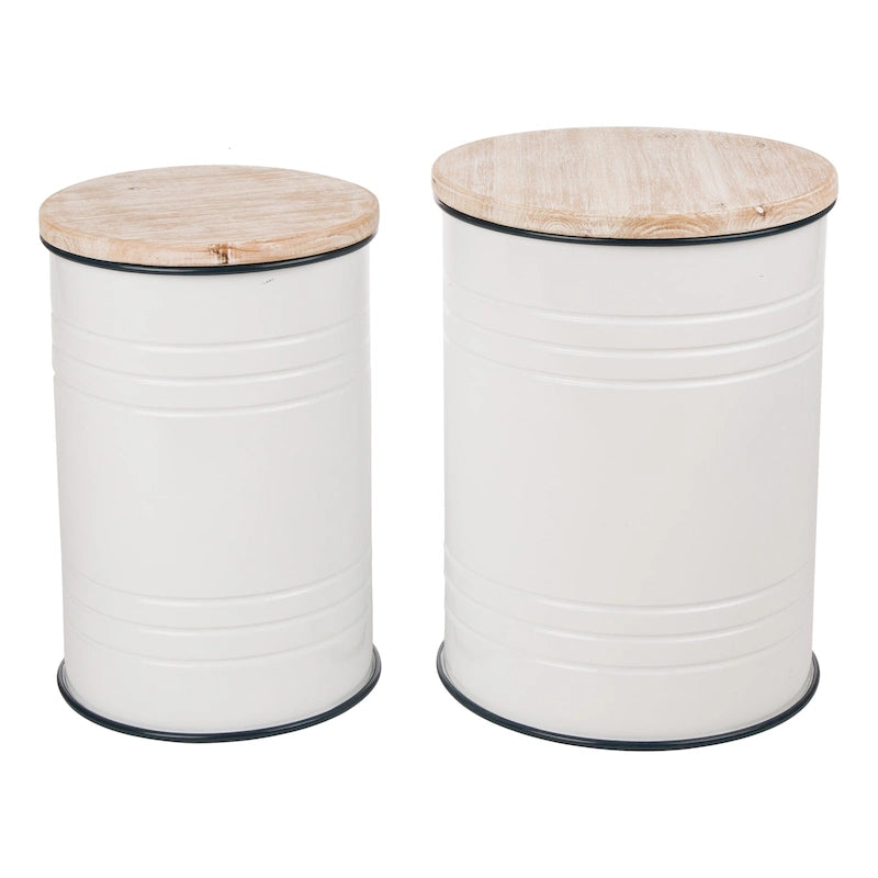 2er-Set 48 cm hoher Beistelltisch-Aufbewahrungshocker im Landhausstil