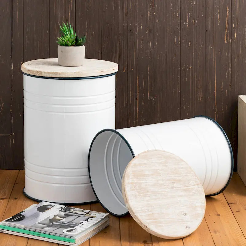 2er-Set 48 cm hoher Beistelltisch-Aufbewahrungshocker im Landhausstil