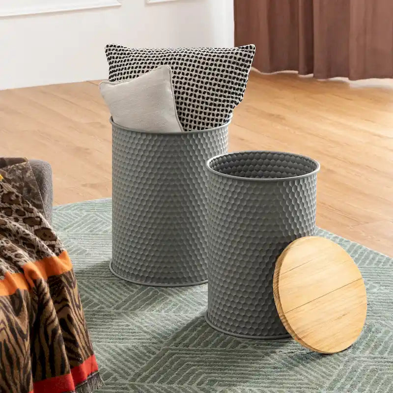 2er-Set 48 cm hoher Beistelltisch-Aufbewahrungshocker im Landhausstil