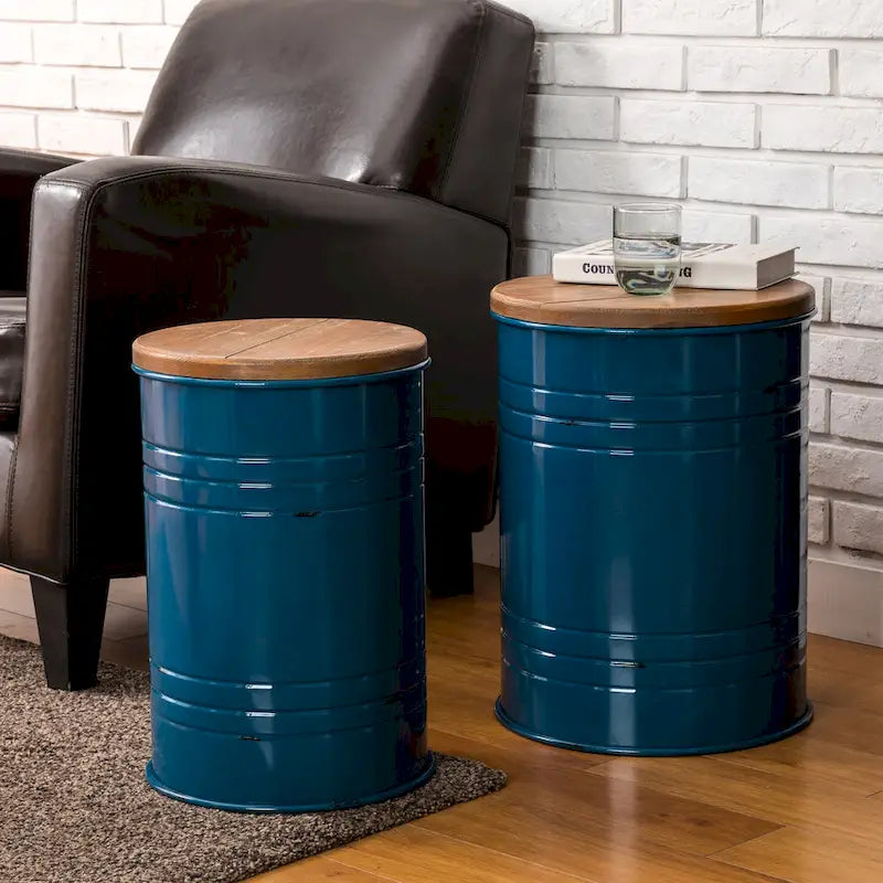 2er-Set 48 cm hoher Beistelltisch-Aufbewahrungshocker im Landhausstil