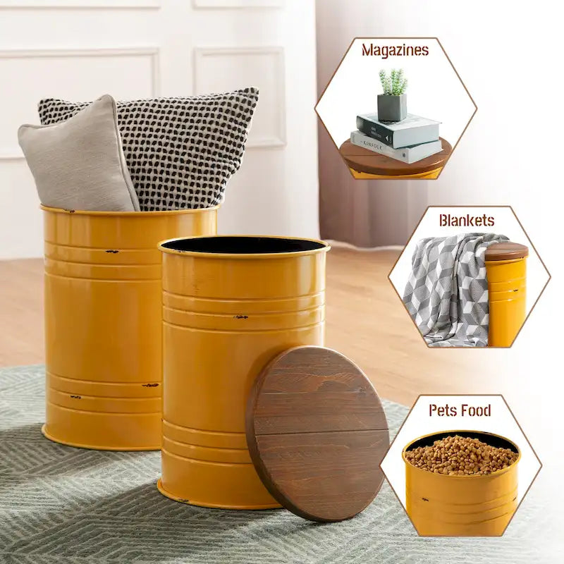 2er-Set 48 cm hoher Beistelltisch-Aufbewahrungshocker im Landhausstil