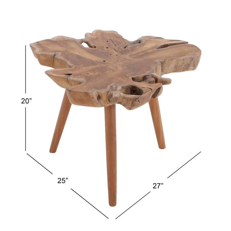 Akazienholz handgemachter Beistelltisch mit Baumkante und Dreibeinfüßen – Braun – 25B x 27L x 20H