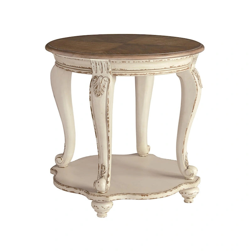 Beistelltisch – Weiß/Braun – 66 B x 66 T x 65,7 H