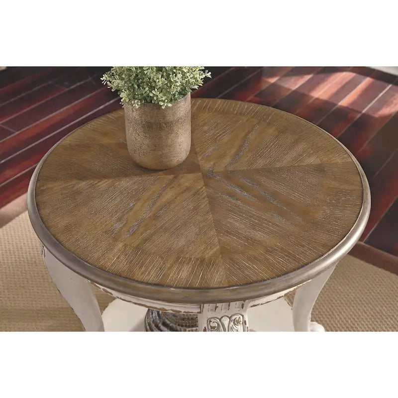 Beistelltisch – Weiß/Braun – 66 B x 66 T x 65,7 H