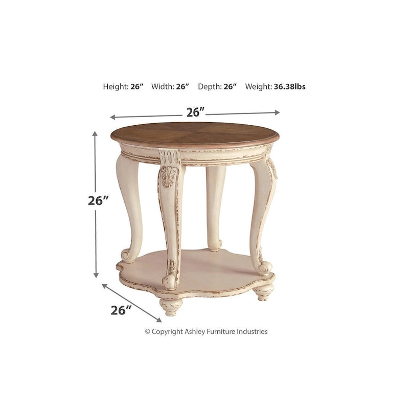 Beistelltisch – Weiß/Braun – 66 B x 66 T x 65,7 H