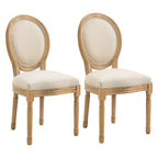 Französische Esszimmerstühle, Armlose Beistellstühle mit Leinenbezug, 2er-Set