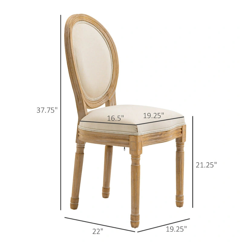 Französische Esszimmerstühle, Armlose Beistellstühle mit Leinenbezug, 2er-Set