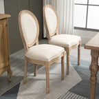 Französische Esszimmerstühle, Armlose Beistellstühle mit Leinenbezug, 2er-Set
