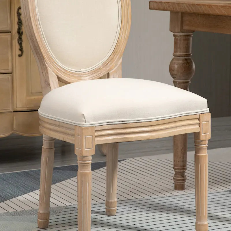 Französische Esszimmerstühle, Armlose Beistellstühle mit Leinenbezug, 2er-Set