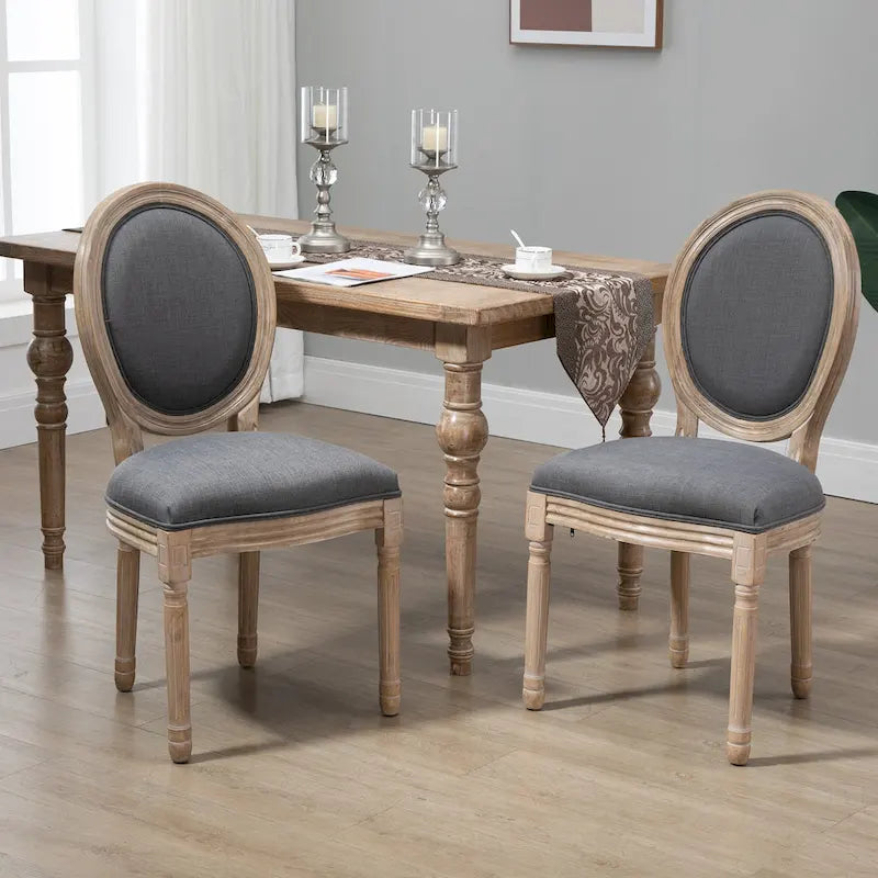 Französische Esszimmerstühle, Armlose Beistellstühle mit Leinenbezug, 2er-Set