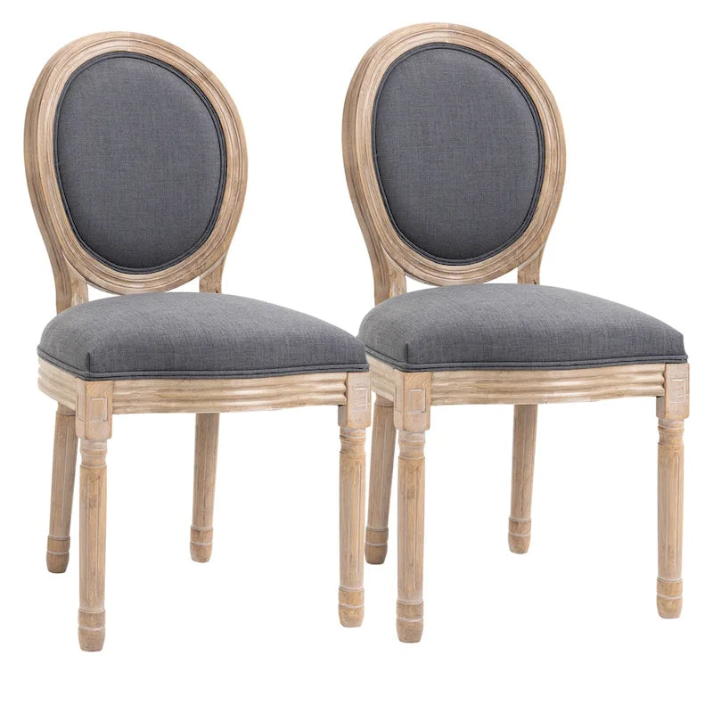 Französische Esszimmerstühle, Armlose Beistellstühle mit Leinenbezug, 2er-Set