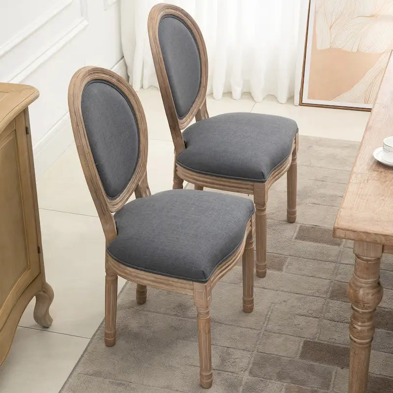 Französische Esszimmerstühle, Armlose Beistellstühle mit Leinenbezug, 2er-Set