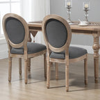 Französische Esszimmerstühle, Armlose Beistellstühle mit Leinenbezug, 2er-Set