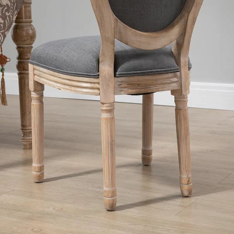 Französische Esszimmerstühle, Armlose Beistellstühle mit Leinenbezug, 2er-Set